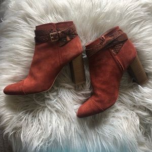 Zara Snakeskin Wrap Ankle Boots Rust Burnt Orange